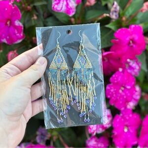 NEW Gold, Iridescent Blue & Purple Beaded Earrings